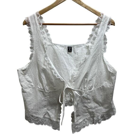 Shein Curve+ Plus White Tank Top 0XL Lace Front Tie Cami Babydoll Coquette Boho - Picture 1 of 7